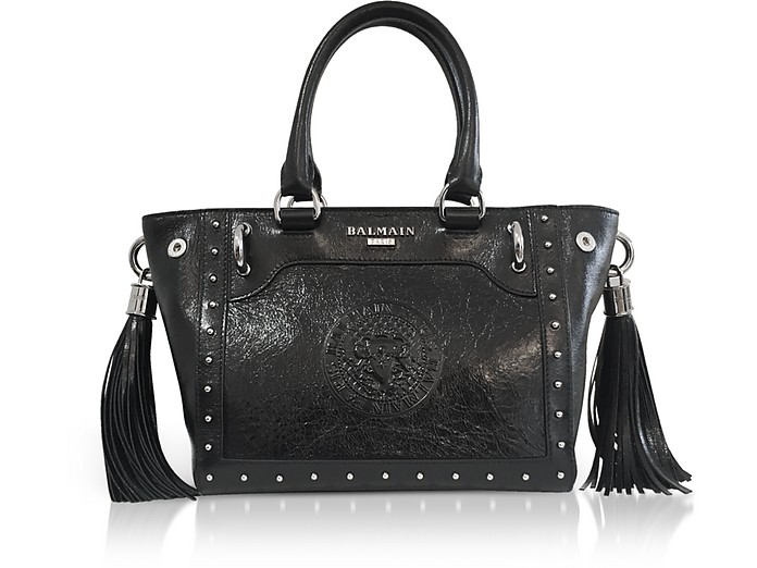 Black Leather Top Handle Mini Tote bag - Balmain