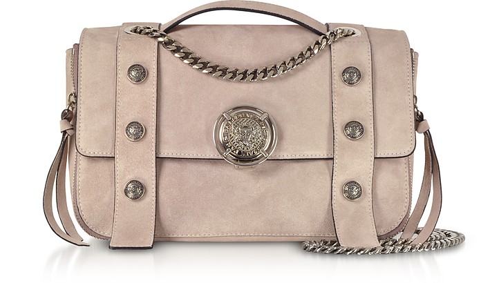 Powder Pink Leather Suede Effect BSoft 25 Flap Satchel Bag - Balmain