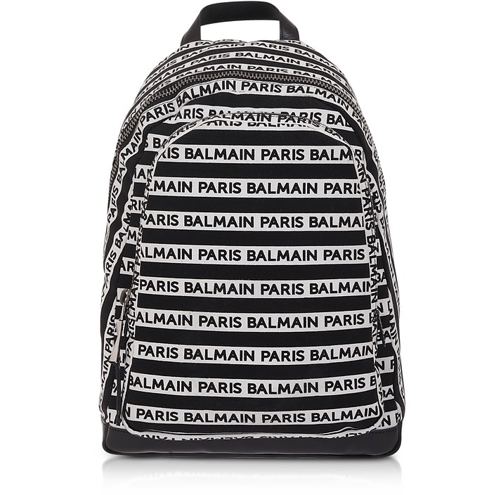 Striped Canvas Logo Men's Small Urban Backpack - Balmain