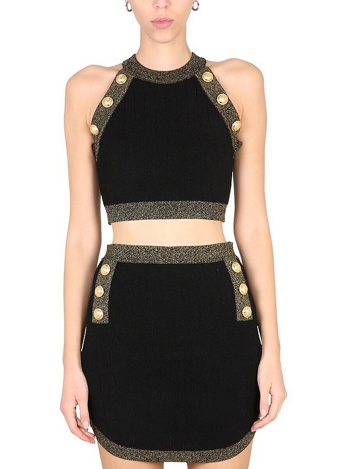 Crop Top With Embossed Buttons - Balmain