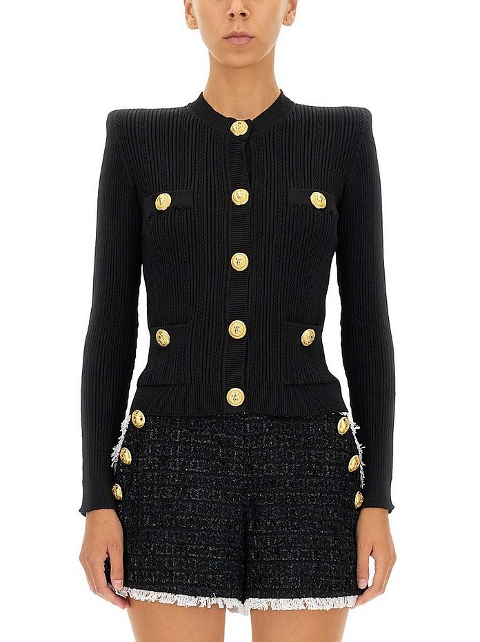 Cardigan With Embossed Buttons - Balmain