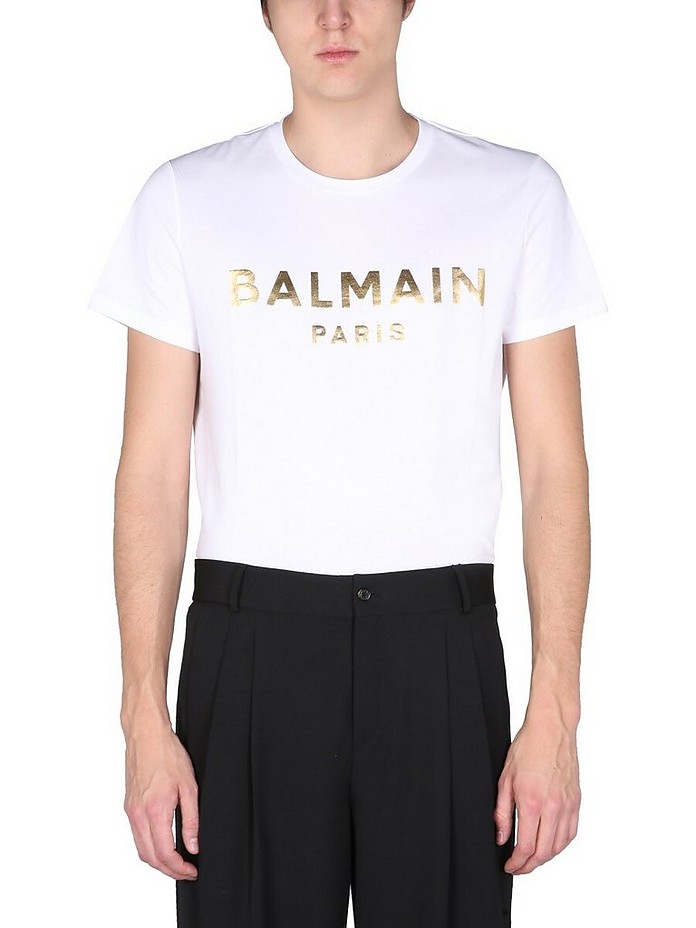 T-Shirt With Laminated Logo - Balmain