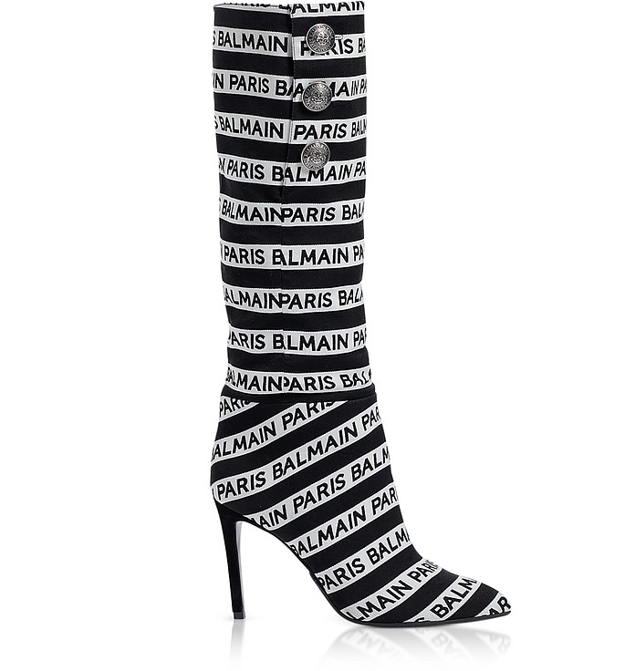 Black and White Stripe Logo Jane Boots - Balmain