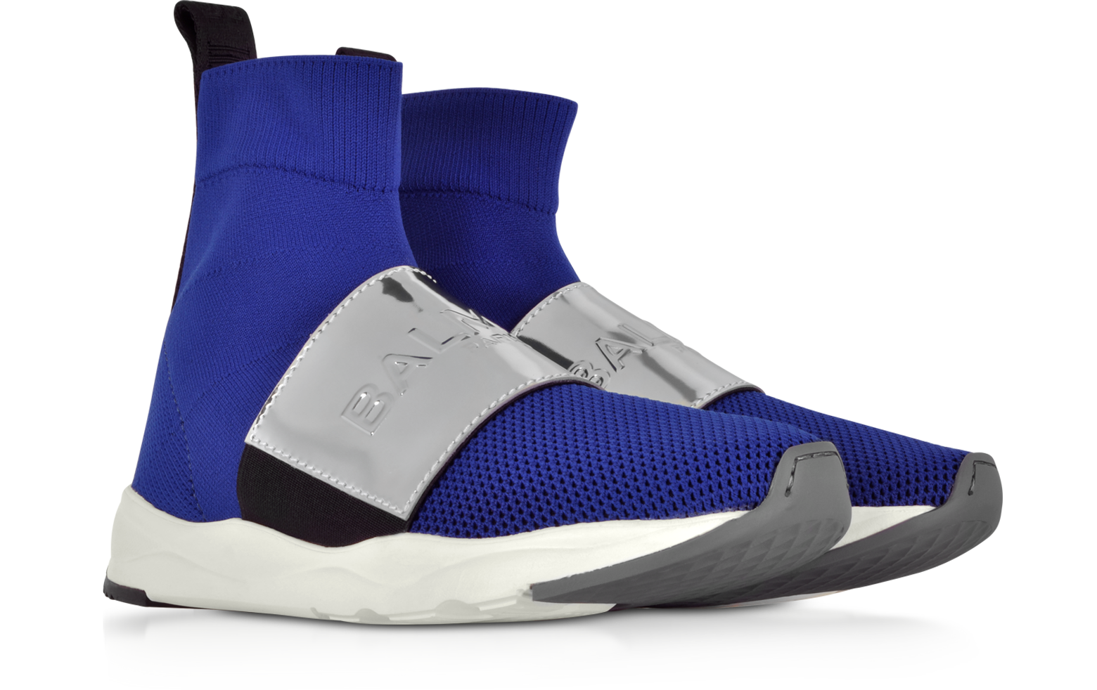 Balmain Cobalt Blue & Silver Cameron Knit Sock Sneakers 40 EU (10 US | 7 at FORZIERI