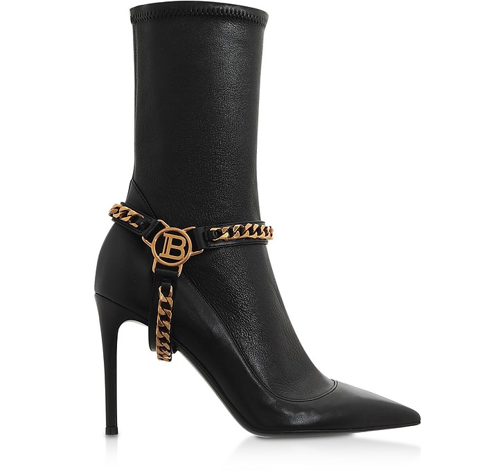Black Leather High Heel Boots - Balmain
