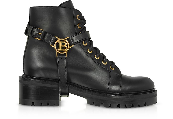 Black Leather Ranger Boots W/Medallion - Balmain