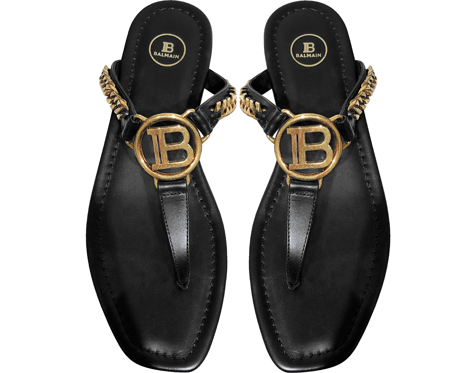 Balmain Black Leather T-Bar Flat Sandals 35 EU (5 US | 2 UK) at FORZIERI