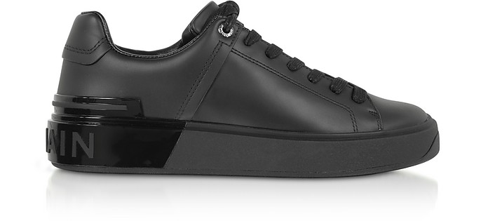Black Leather Lace up Women's Sneakers - Balmain