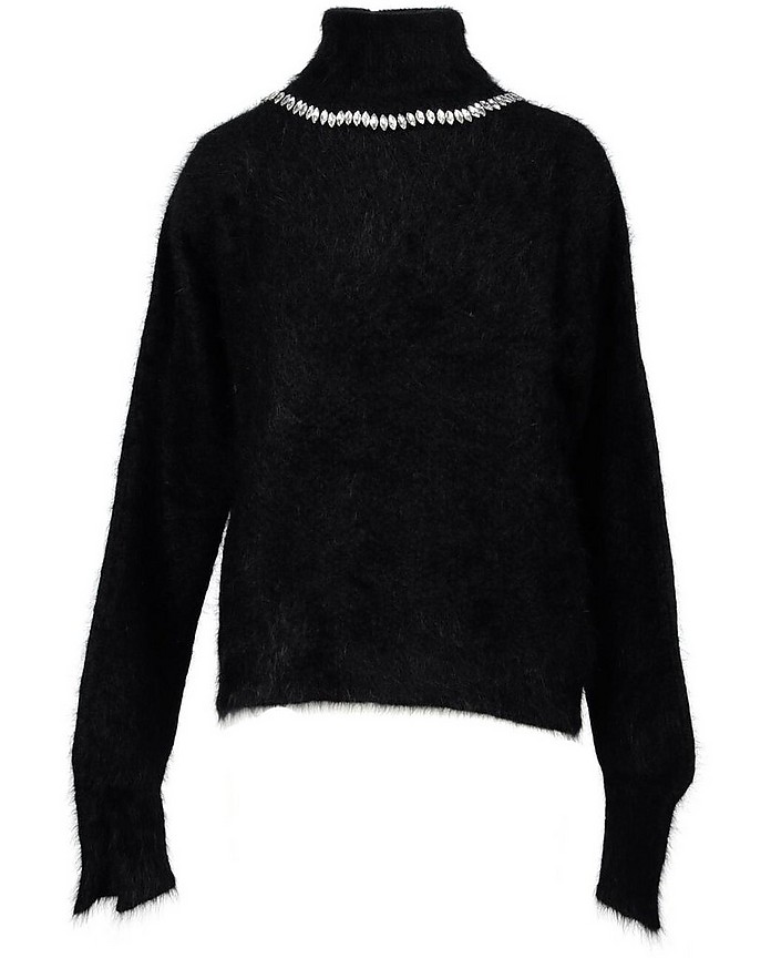 Black Angora Wool Women's Turtleneck Sweater - Marco Bologna