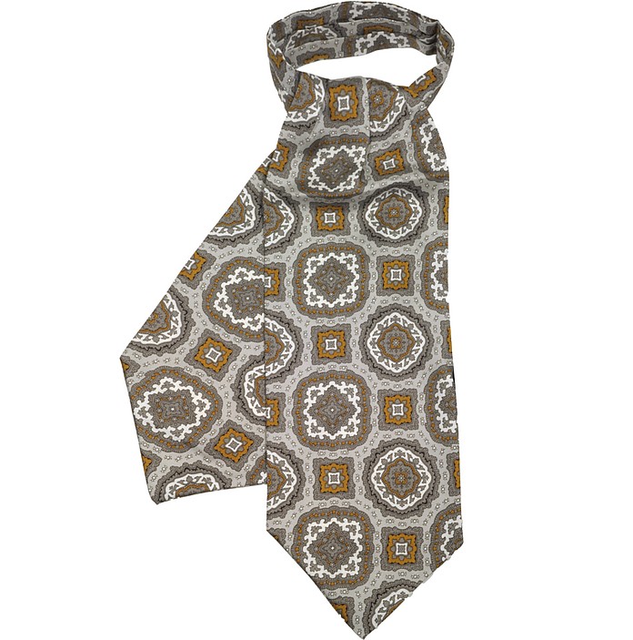 Ornamental Printed Pure Silk Ascot Tie - Basile
