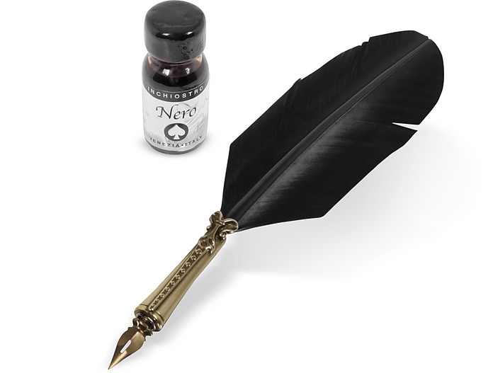 Bortoletti Black Feather Pen/Writing Set at FORZIERI