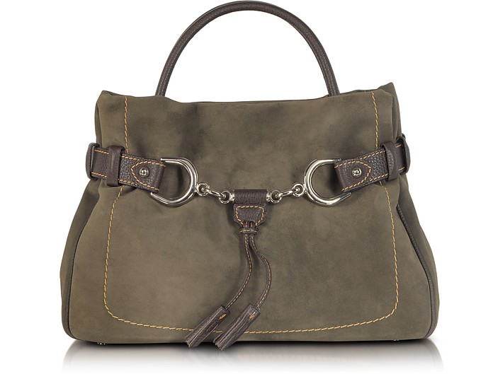 Buti Brown Taupe Suede and Leather Satchel Bag at FORZIERI