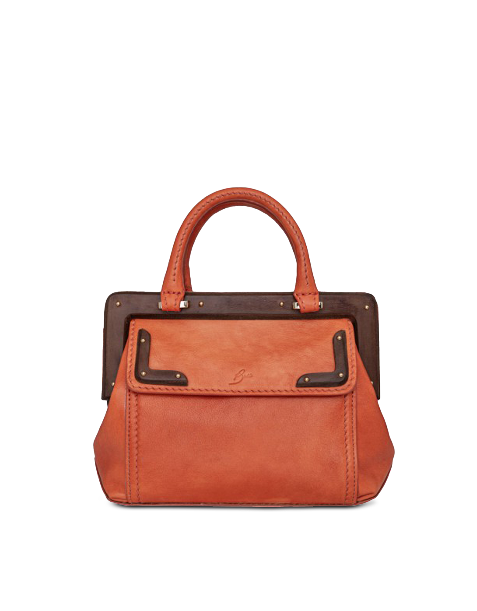 Buti 1630 Orange Leather Small Top Handle Satchel Bag