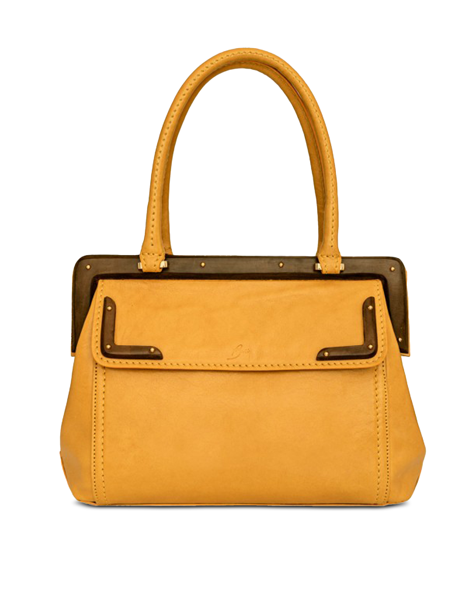 Buti 1630 Yellow Leather Large Top Handle Satchel Bag