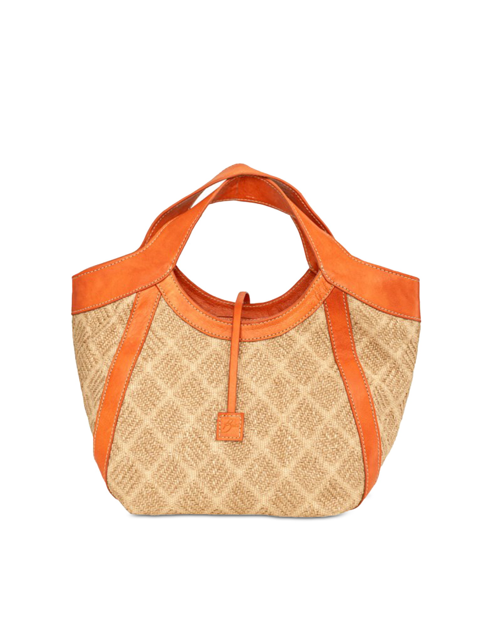 Buti Lisa Orange Straw & Leather Small Hobo Bag