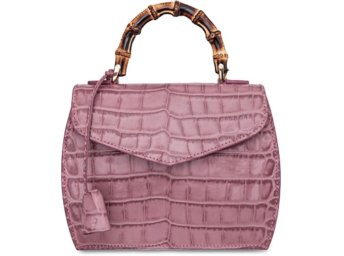 Buti Designer Handbags Cocco Embossed Leather Medium Satchel W/bamboo Handle In Rose