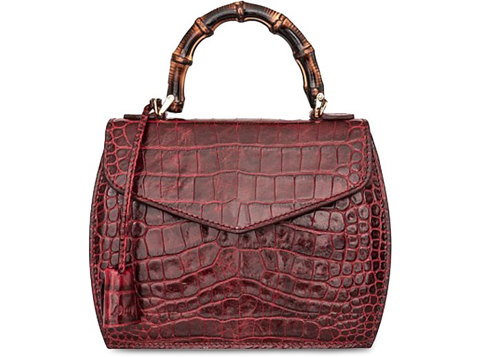 Buti Designer Handbags Cocco Embossed Leather Medium Satchel W/bamboo Handle In Bordeaux