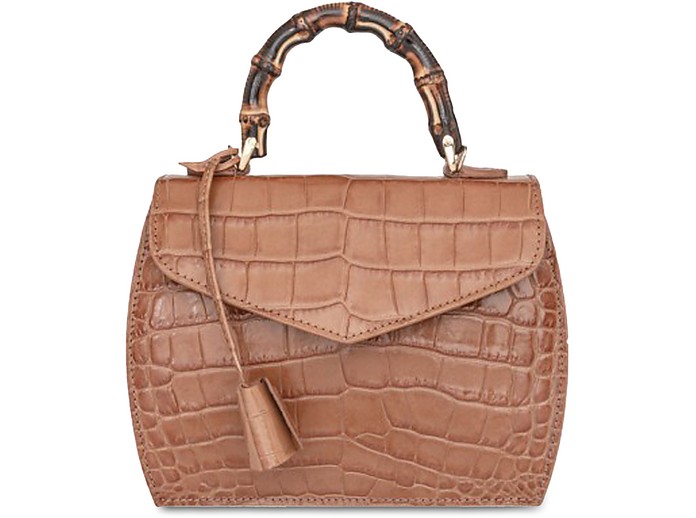 Buti Designer Handbags Cocco Embossed Leather Medium Satchel W/bamboo Handle In Sable Foncé