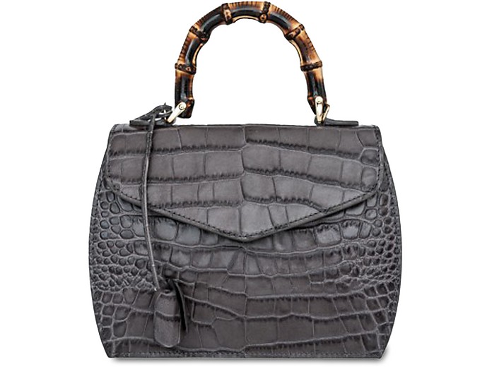 Buti Designer Handbags Cocco Embossed Leather Medium Satchel W/bamboo Handle In Gris