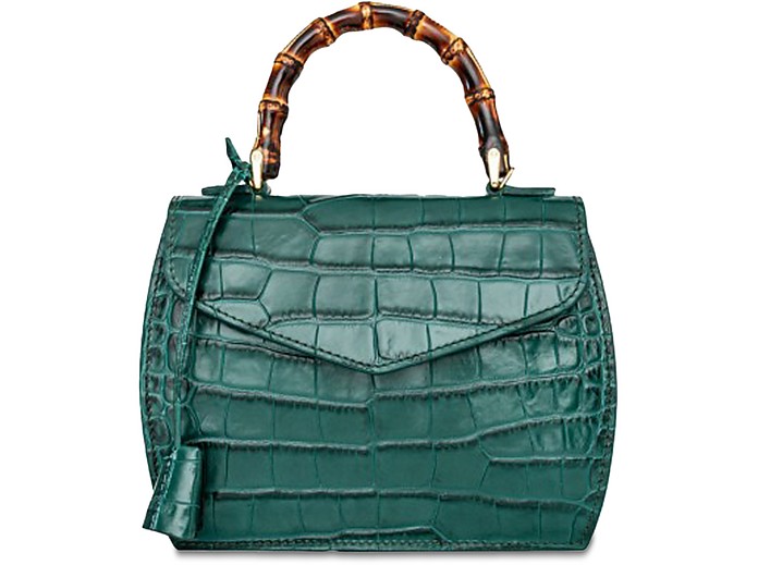 Buti Designer Handbags Cocco Embossed Leather Medium Satchel W/bamboo Handle In Vert
