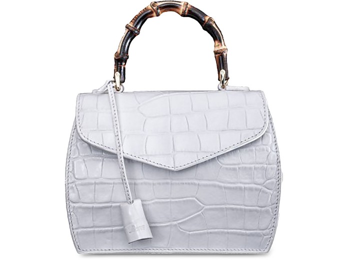 Buti Designer Handbags Cocco Embossed Leather Medium Satchel W/bamboo Handle In Blanc