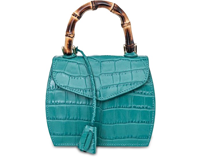 Buti Designer Handbags Cocco Embossed Leather Mini Satchel W/bamboo Handle In Vert Émeraude