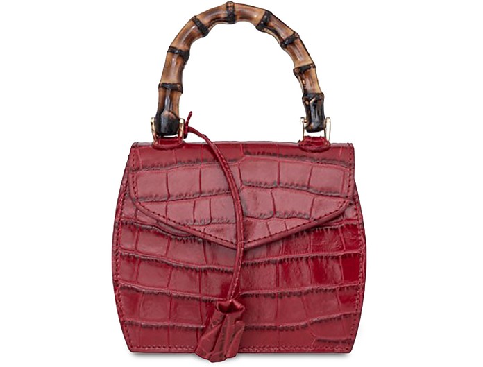 Buti Designer Handbags Cocco Embossed Leather Mini Satchel W/bamboo Handle In Rouge