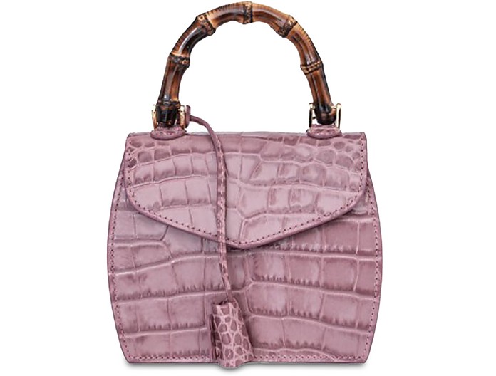 Buti Designer Handbags Cocco Embossed Leather Mini Satchel W/bamboo Handle In Rose