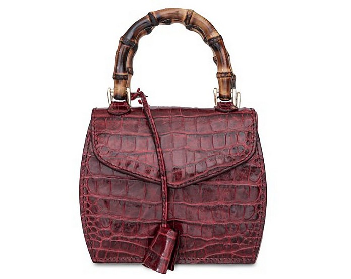 Buti Designer Handbags Cocco Embossed Leather Mini Satchel W/bamboo Handle In Bordeaux
