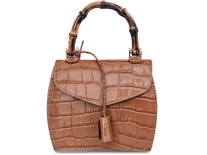 Buti Designer Handbags Cocco Embossed Leather Mini Satchel W/bamboo Handle In Sable Foncé
