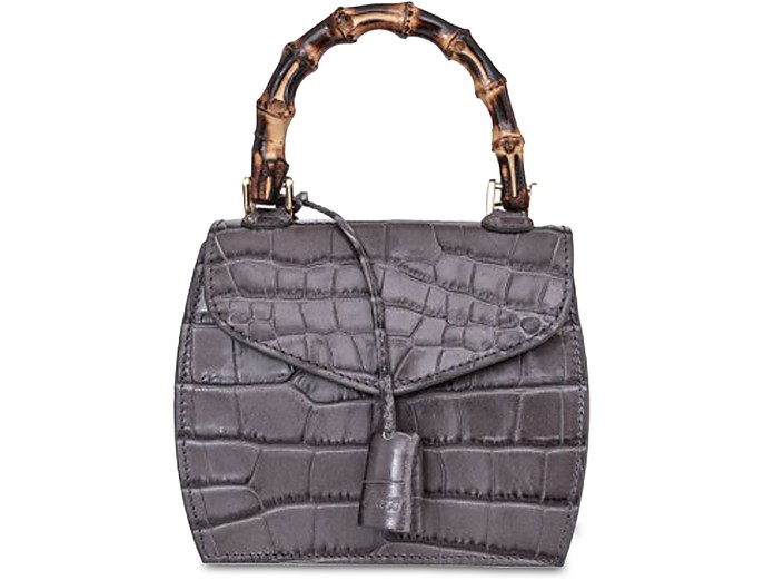 Buti Designer Handbags Cocco Embossed Leather Mini Satchel W/bamboo Handle In Gris