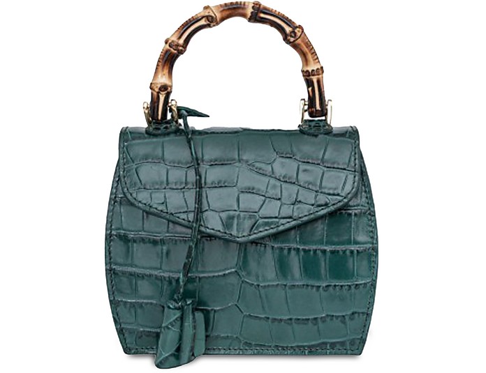Buti Designer Handbags Cocco Embossed Leather Mini Satchel W/bamboo Handle In Vert