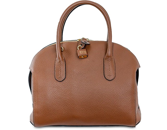 Buti Handbags Cognac Embossed Leather Anita Medium Satchel