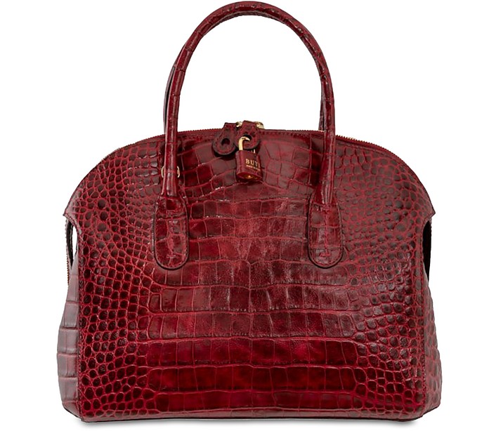 Buti Handbags Croco Embossed Leather Anita Large Satchel In Rouge