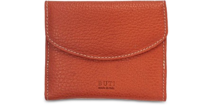 Buti Designer Wallets Squared Embossed Leather Women's Flap Wallet In Orange