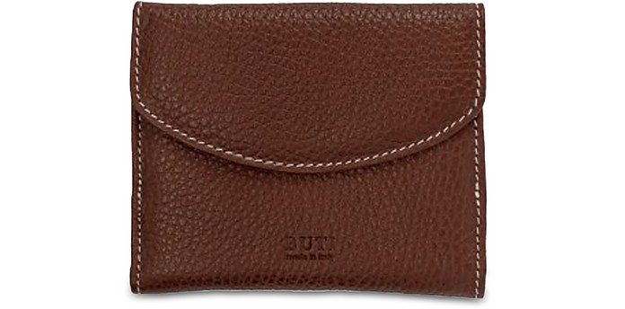 Buti Designer Wallets Squared Embossed Leather Women's Flap Wallet In Cognac