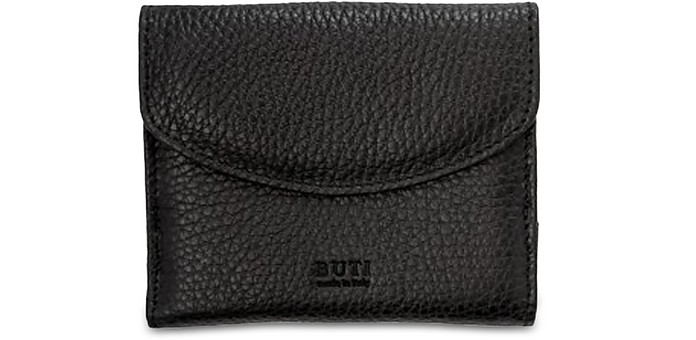Buti Designer Wallets Squared Embossed Leather Women's Flap Wallet In Noir