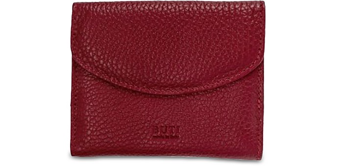 Buti Designer Wallets Squared Embossed Leather Women's Flap Wallet In Rouge