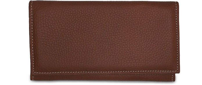 Buti Designer Wallets Embossed Leather Women's Flap Wallet In Cognac