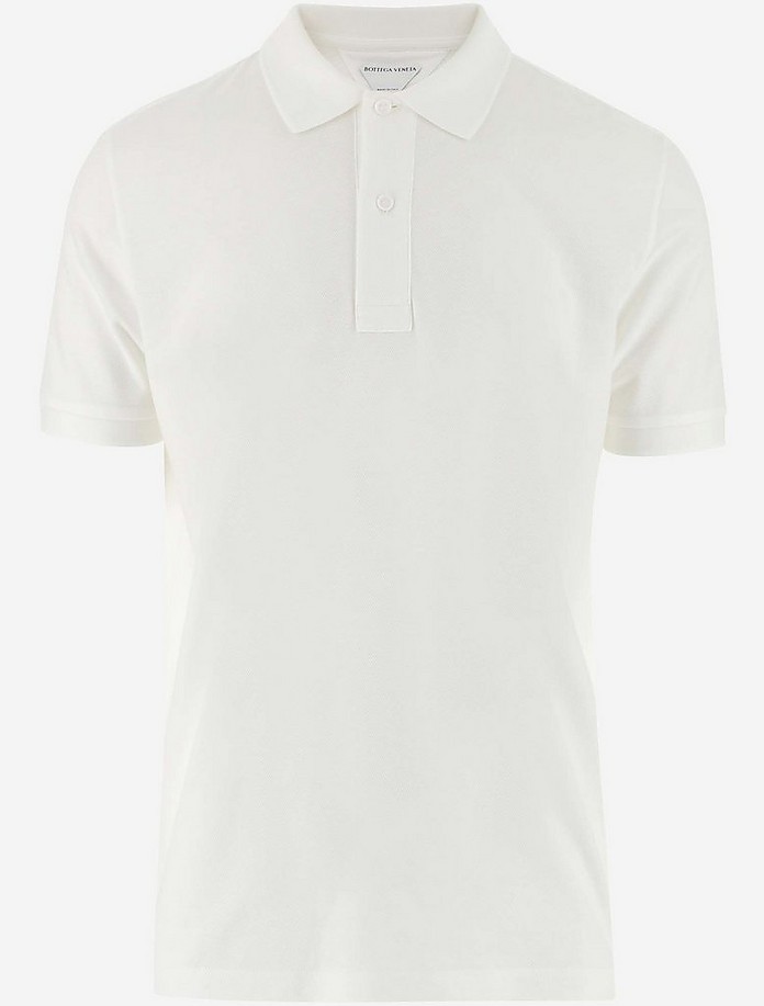White New Dry Piquet Cotton Men's Polo Shirt - Bottega Veneta