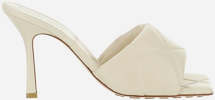 Cream Woven Leather High Heel Slide Sandals - Bottega Veneta