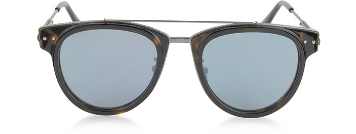 BV0123S Round Metal and Acetate Unisex Sunglasses - Bottega Veneta