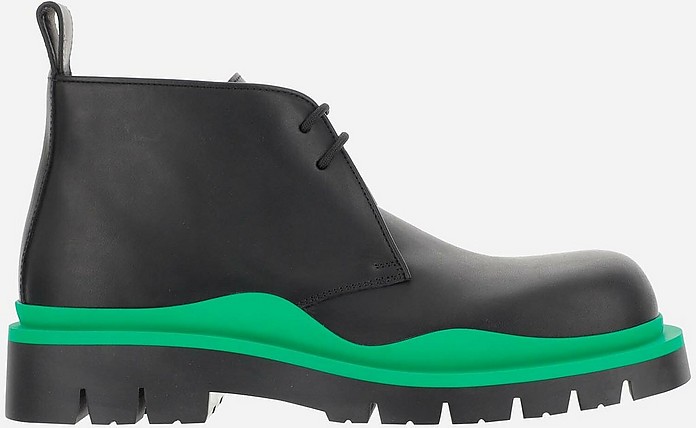 Black & Grass Green Tire Lace Up Ankle Boots - Bottega Veneta