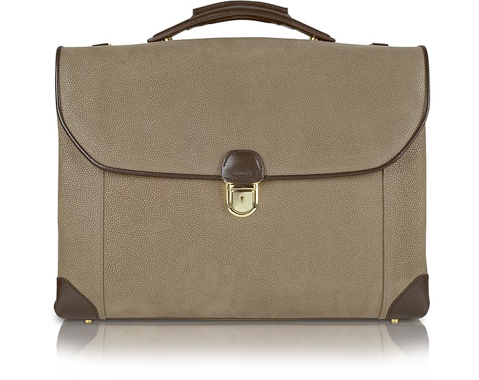 Bric's Dove Gray Life - Double Gusset Micro-Suede Briefcase at FORZIERI