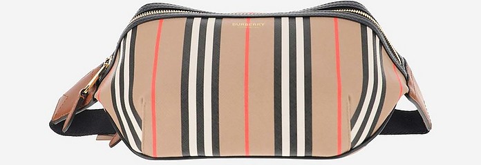Light Brown Striped Canvas Belt Bag - Burberry