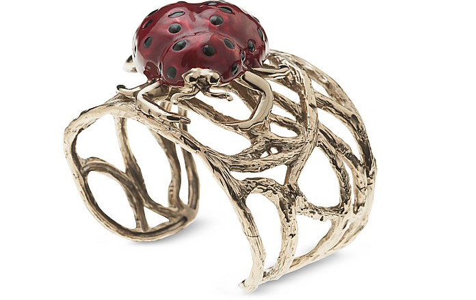 Bronze Branches Cuff Bracelet w/Enameled Ladybug - Bernard Delettrez