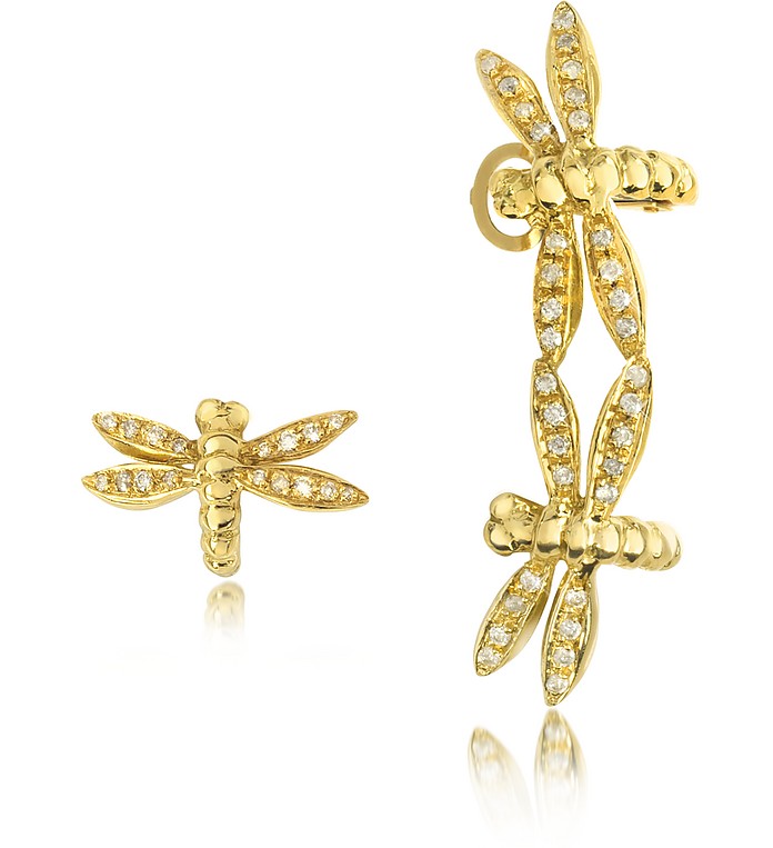 Dragonflies 18K Gold Earrings w/Diamonds - Bernard Delettrez