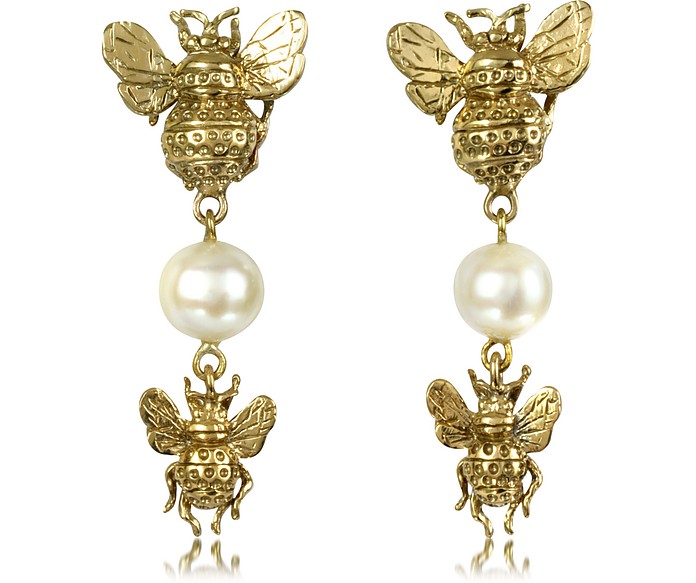 Bees and Pearls Bronze Earrings - Bernard Delettrez