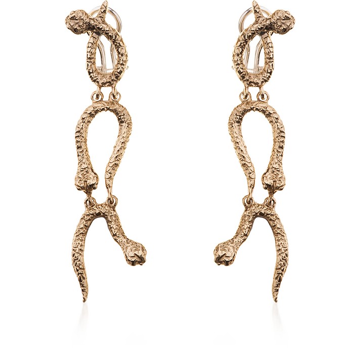 Curved Snakes Gold Plated Earrings - Bernard Delettrez