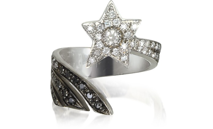 Sternschnuppen Ring aus 18k Weißgold mit Diamanten in weiß, grau und schwarz - Bernard Delettrez
